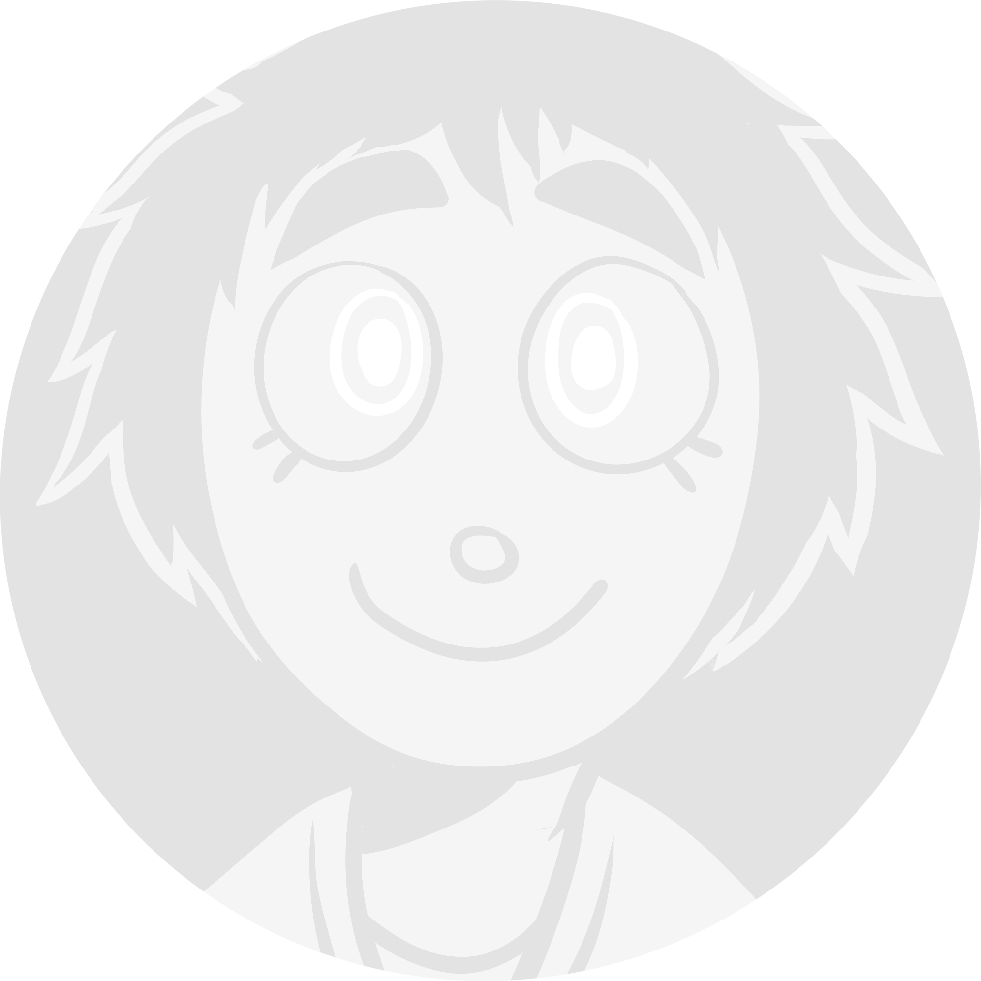 Image of Miss. White. Her hair is dark and shaggy, and she has wide white-colored eyes. She has lashes only on the bottom corner of her eyes, thick dark eyebrows and a circular nose. If you ask she will hug you.