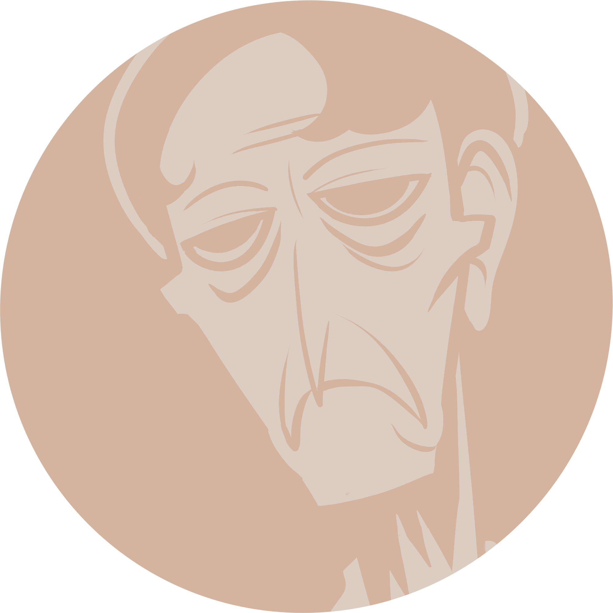 Image of Mr Brown. He is old, and skeletal. He has a long, slightly downturnt nose, and noticable cheekbones. He has brown, lifeless semicircle eyes.